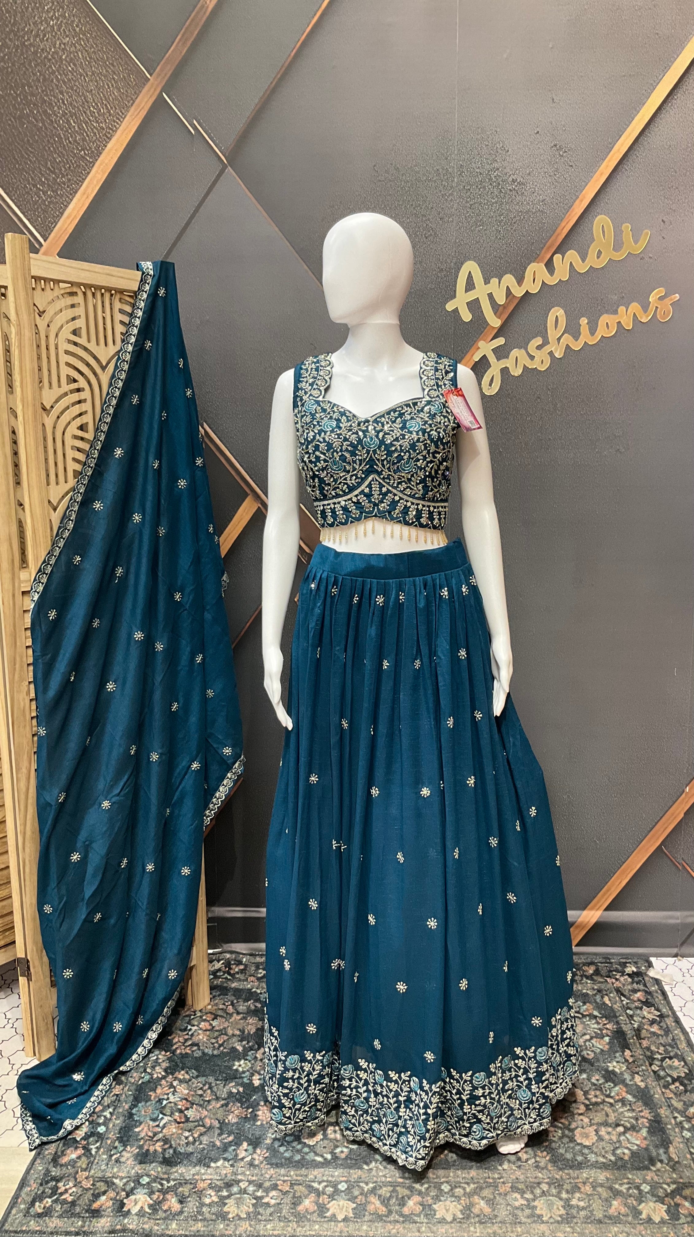 Teal Blue Party Wear Lehenga sets