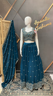 Teal Blue Party Wear Lehenga sets