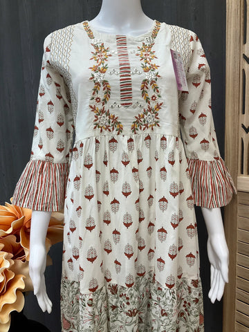 White Long Cotton Anarkali Kurti
