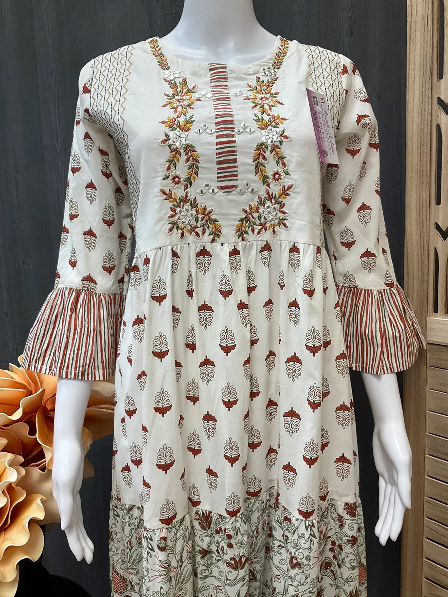 White Long Cotton Anarkali Kurti