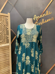 Plus Size Rama Green Pure cotton Anarkali Kurti