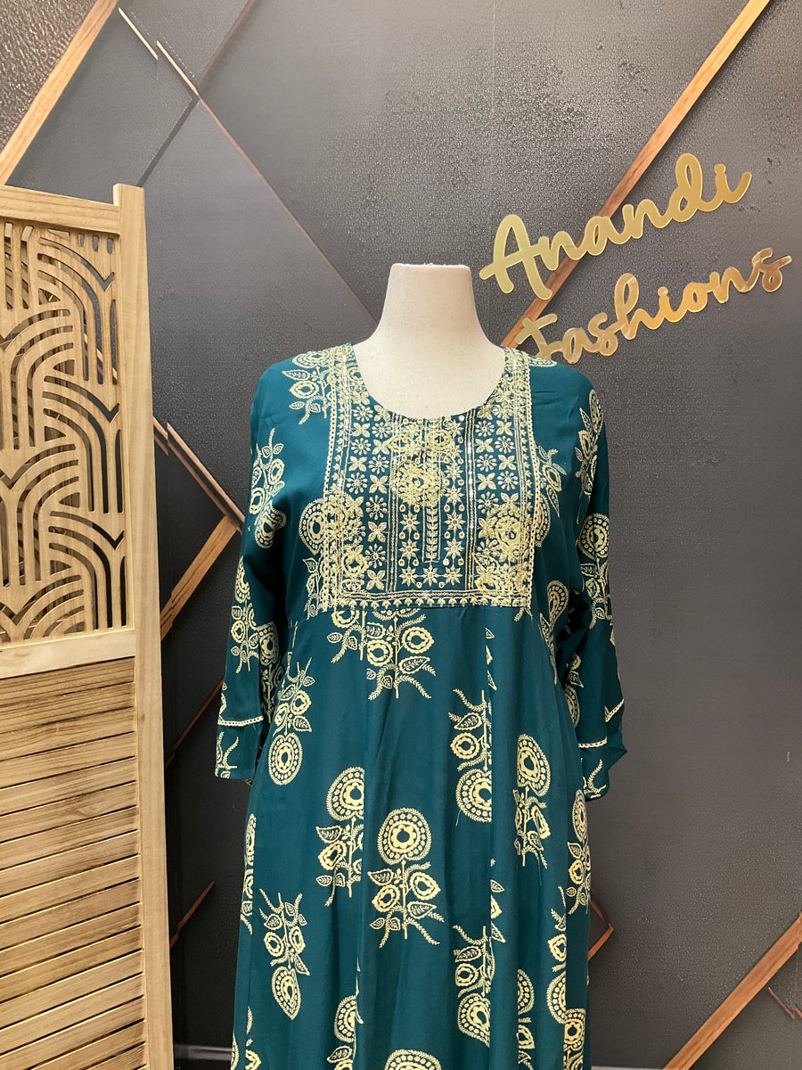 Plus Size Rama Green Pure cotton Anarkali Kurti