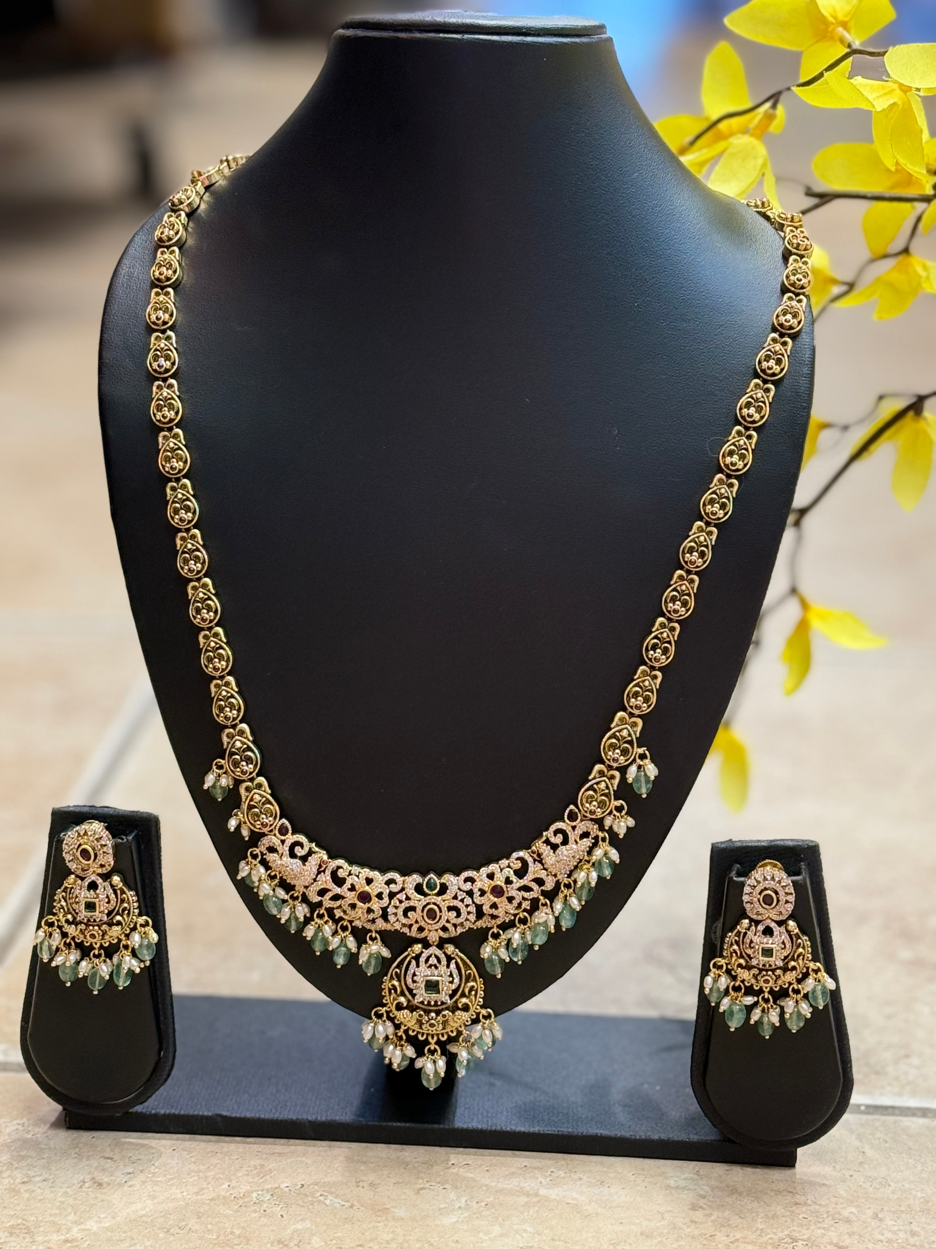 Antique Finish - CZ Work Long Haram/Necklace set