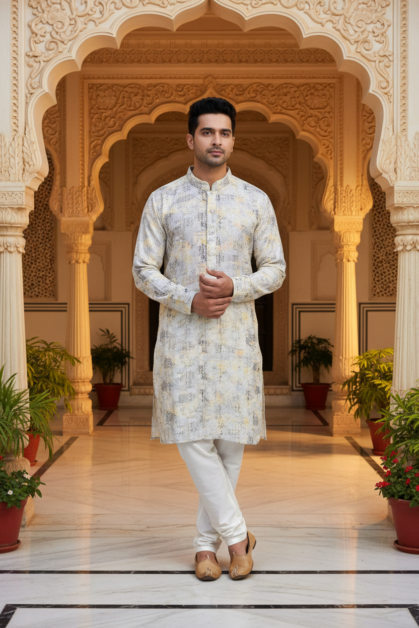 Men’s Digital Print Fancy Kurta Set - Mens - Kurta Set - Anandi Fashions