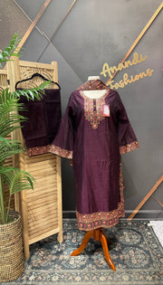 Plus Size Party Wear Wine kurti set