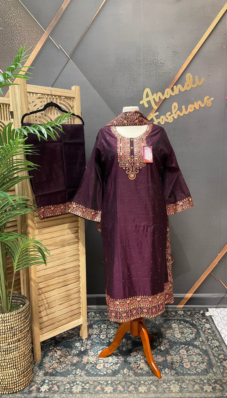 Plus Size Party Wear Wine kurti set