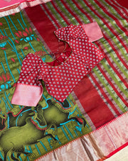 Green- Digital Print Mangalagiri Silk Saree