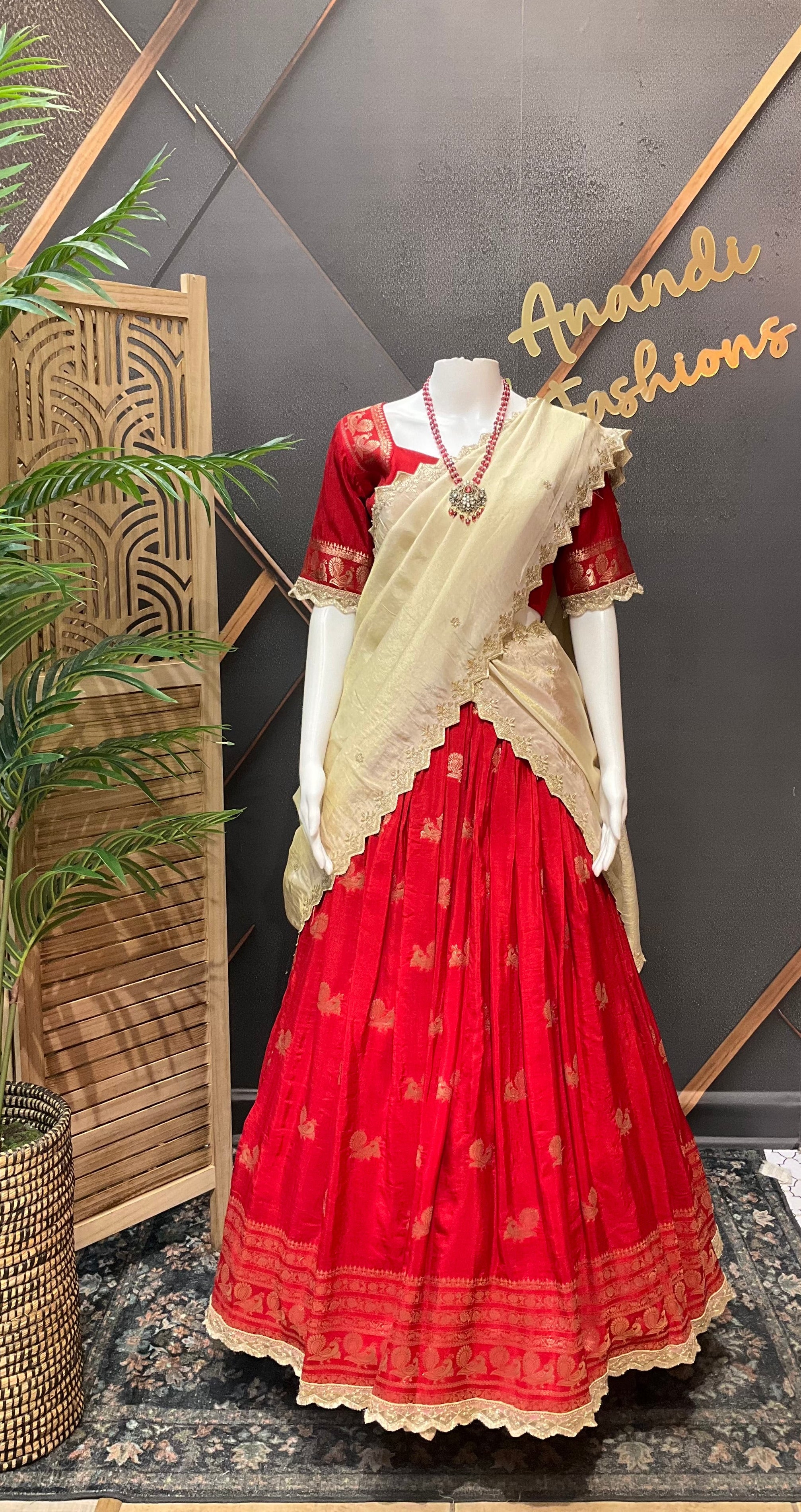Red Benarasi Lehenga/Half Saree set