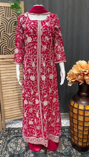 Pink Georgette Party Wear Sharara Set - Heavy Embroidery Work