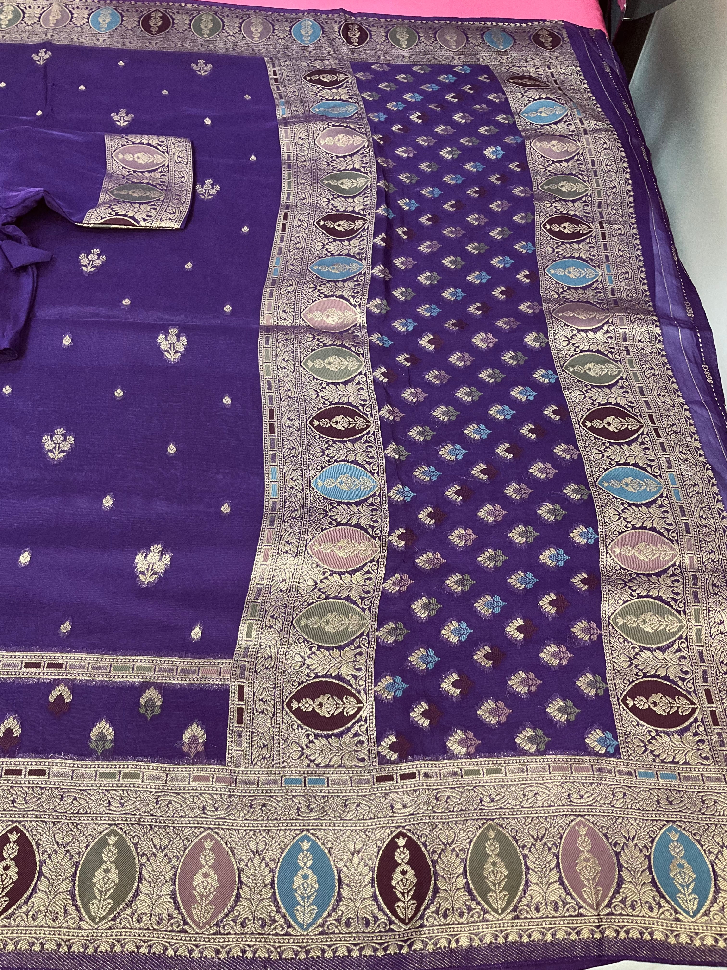 Benarasi Organza Purple Color saree with Stitched Blouse
