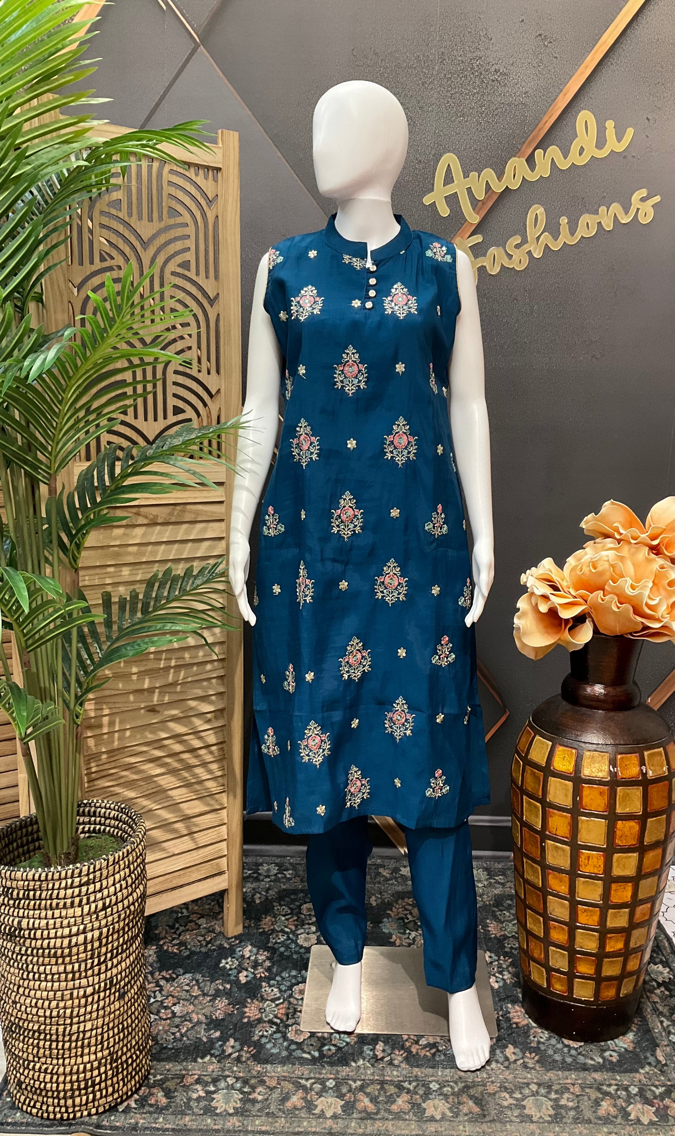 Blue - Sleeveless Kurti set