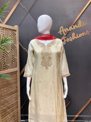 Tissue Half White Kurti set with Bandhini Dupatta