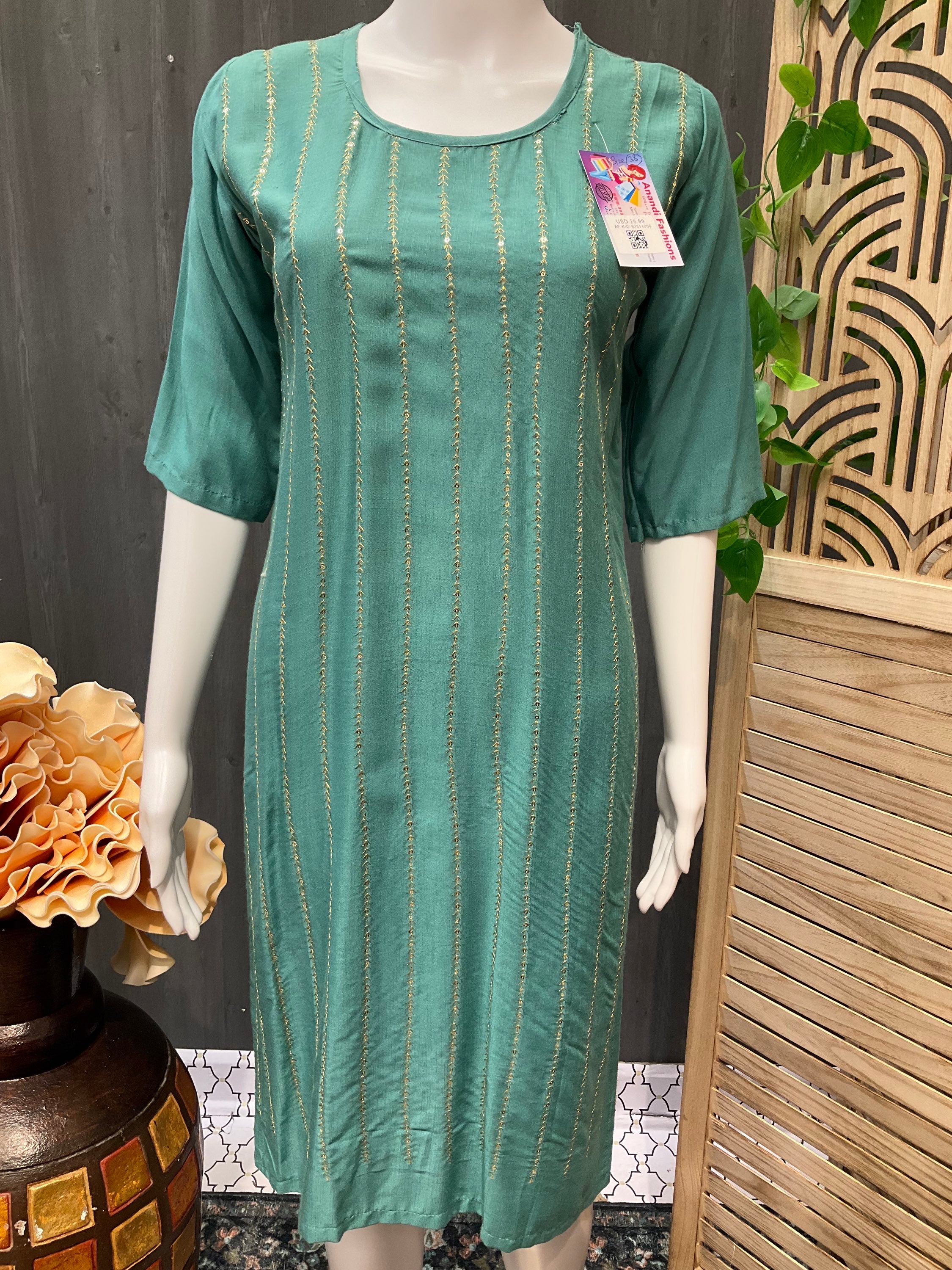 Soft Rayon Kurti with sequin work - Size 38/US XS image 2