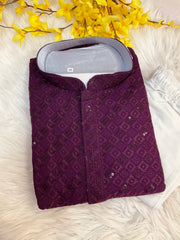 Men’s Wine Chikankari Kurta Set