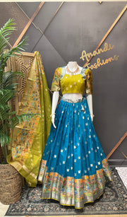 Green & Blue Silk Kota Half Saree set