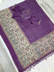 Light purple Cotton Silk saree with digital print-Stitched blouse