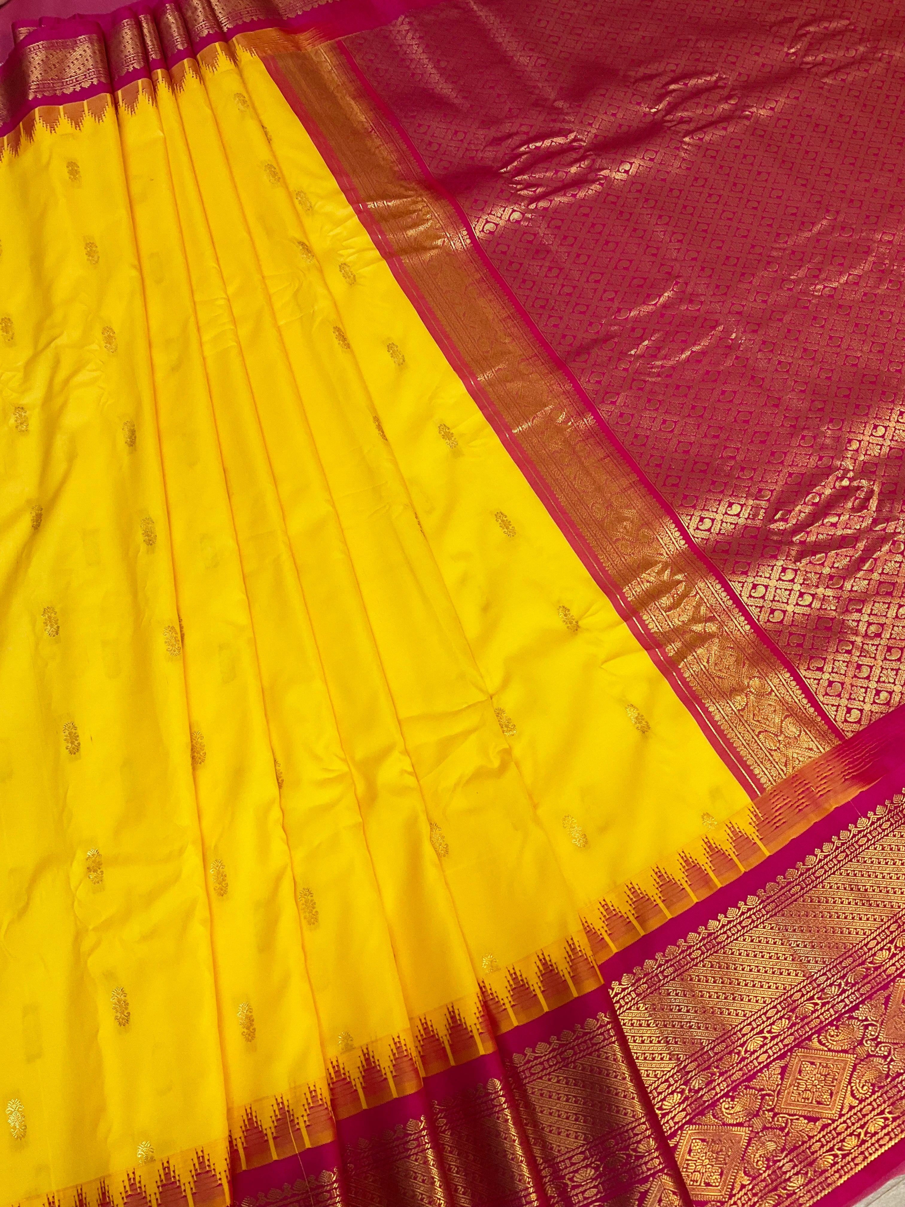 Yellow Semi Gadwal Saree