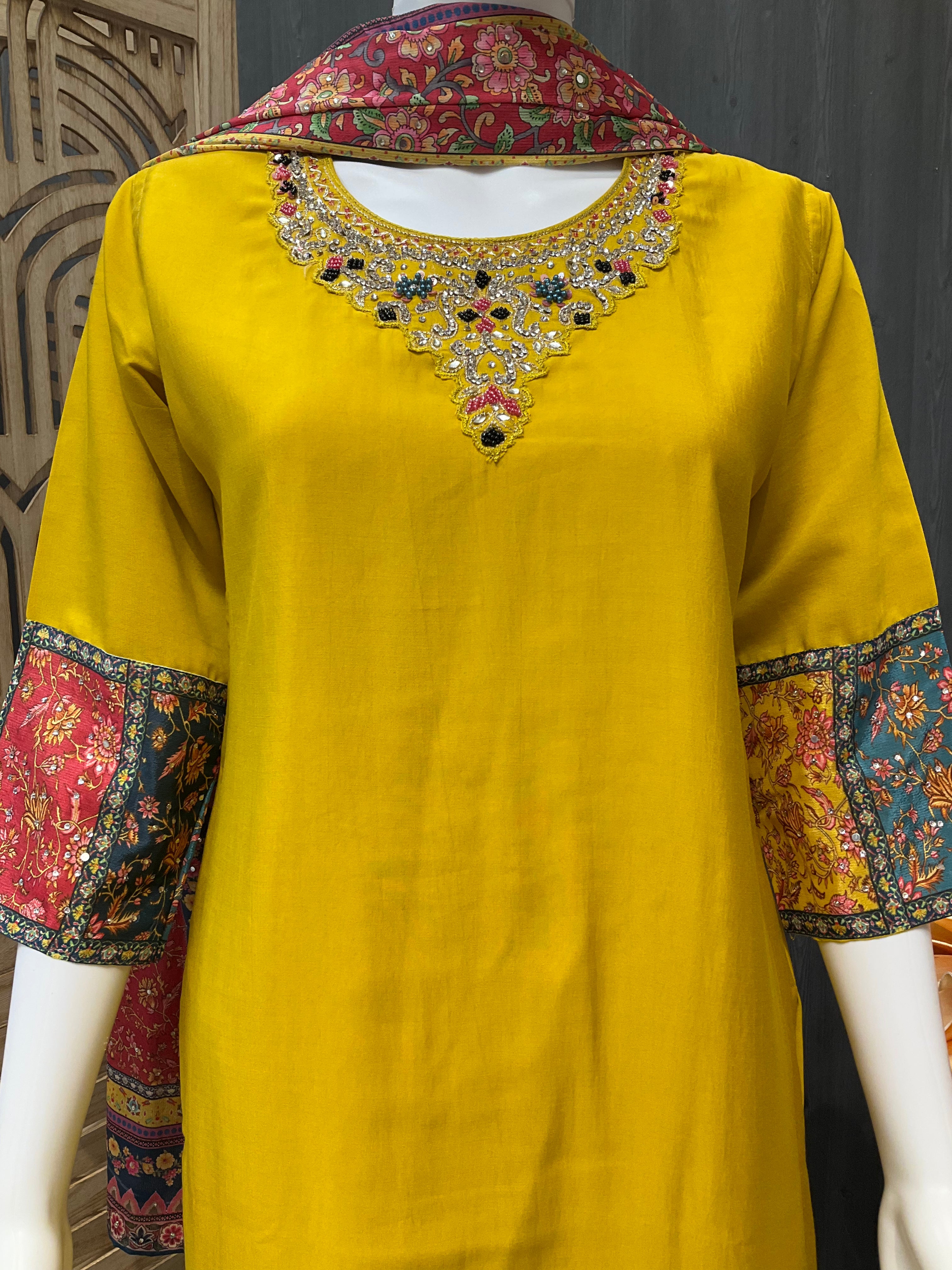 Teen Girls/size 40 - Party Wear Chudidhar set with Multicolor Dupatta