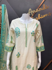 Cream color pure cotton Kurti set