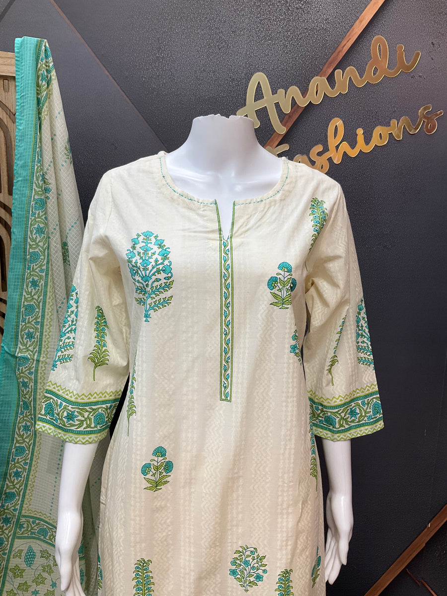 Cream color pure cotton Kurti set