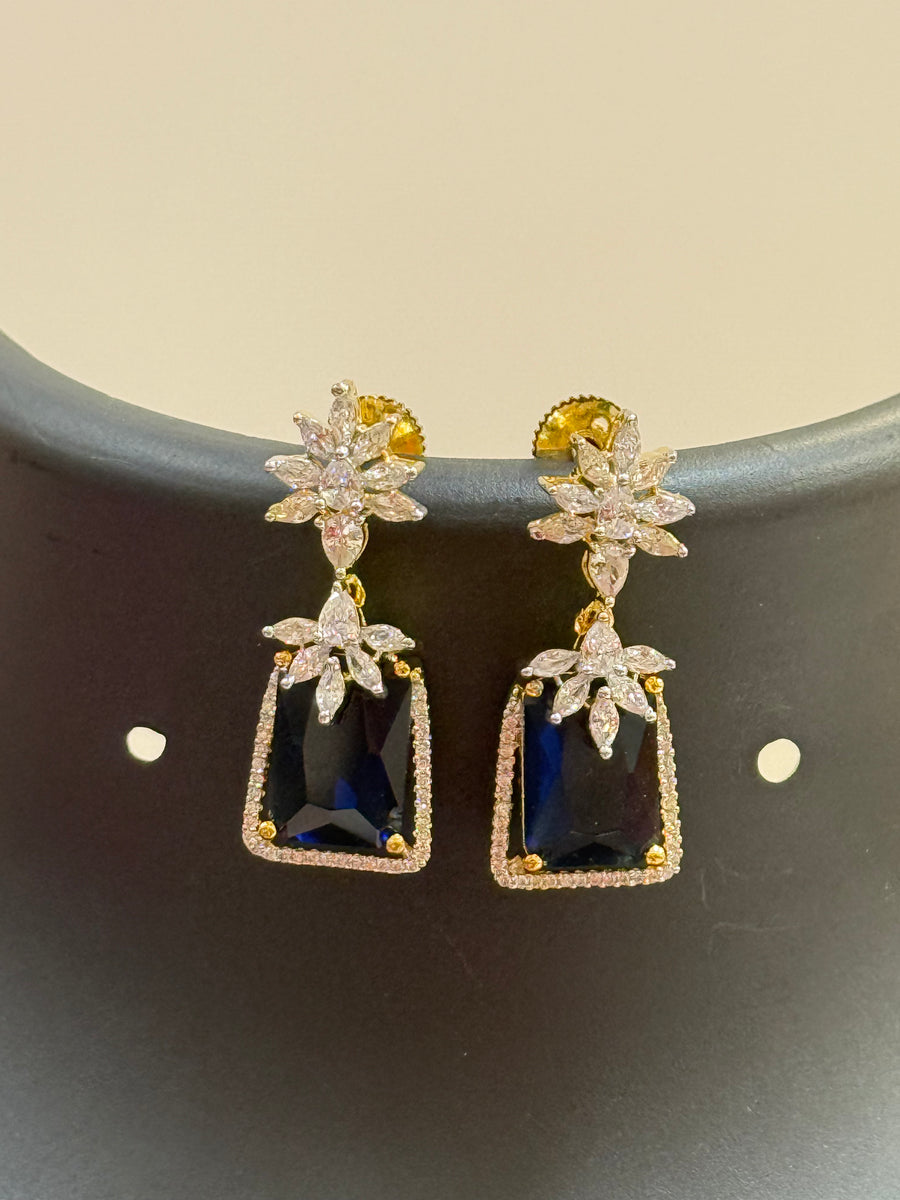 CZ Earrings with Navy Blue Stone