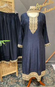 Navy Blue Plus Size Party Wear Palazzo set
