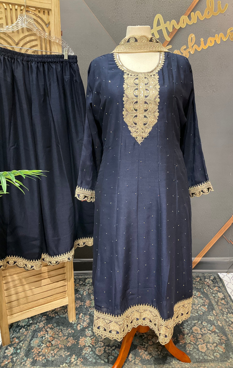 Navy Blue Plus Size Party Wear Palazzo set