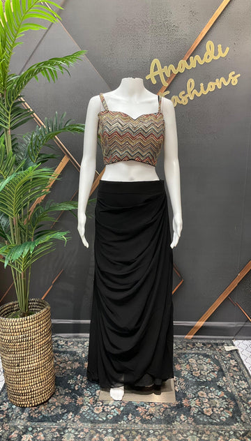 Indo Western Georgette Skirt Set with Embroidered Jacket - Party Wear