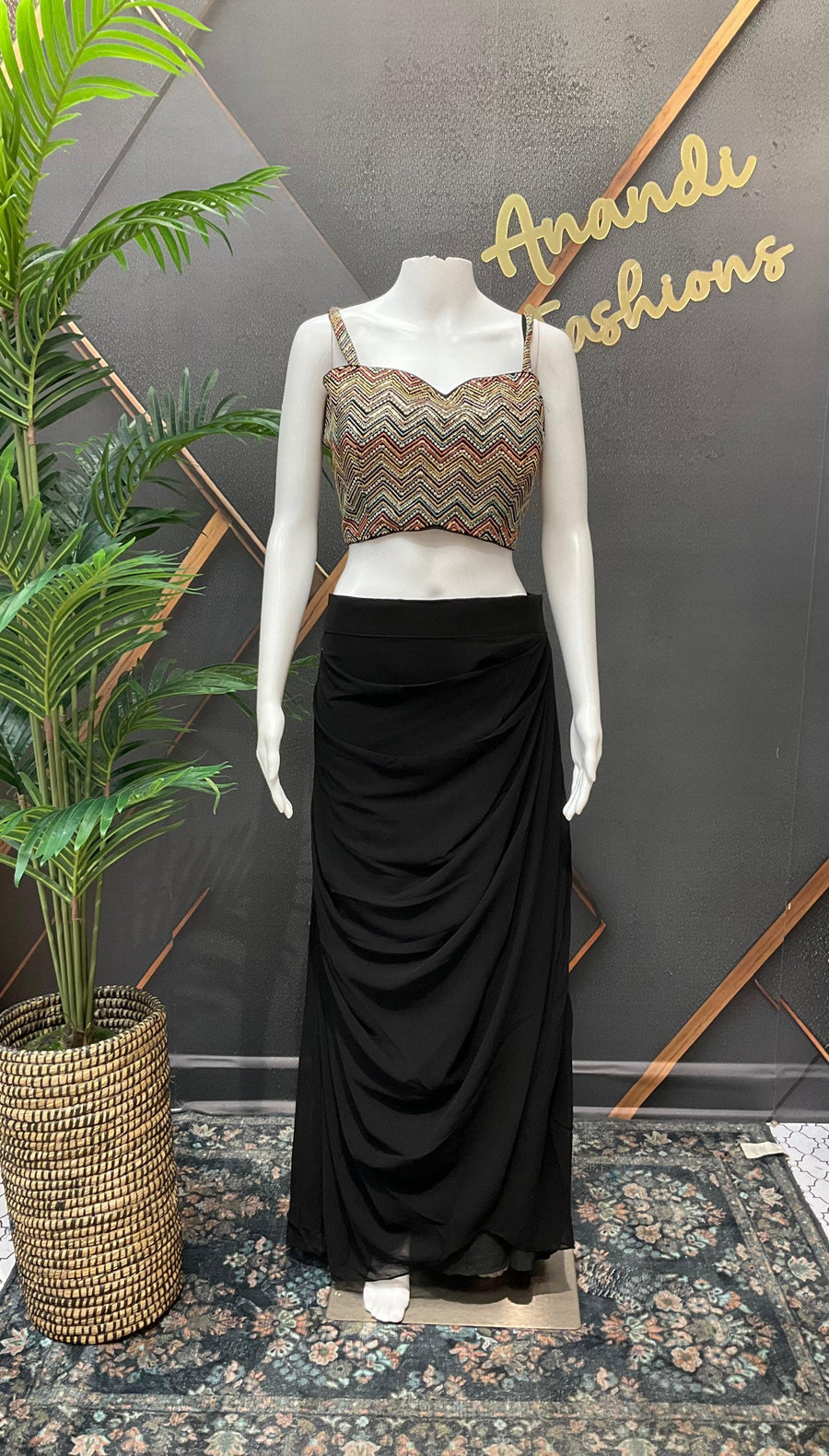 Indo Western Georgette Skirt Set with Embroidered Jacket - Party Wear