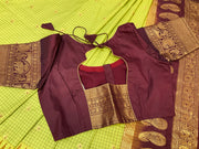 Semi Gadwal Green Checks Saree with Stitched Blouse