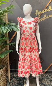 Half White Floral Georgette Frock - Fits 38-44