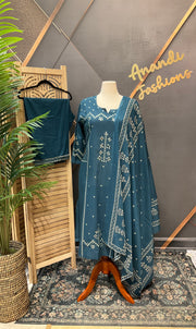 Plus size Pure Cotton Teal Blue kurti set