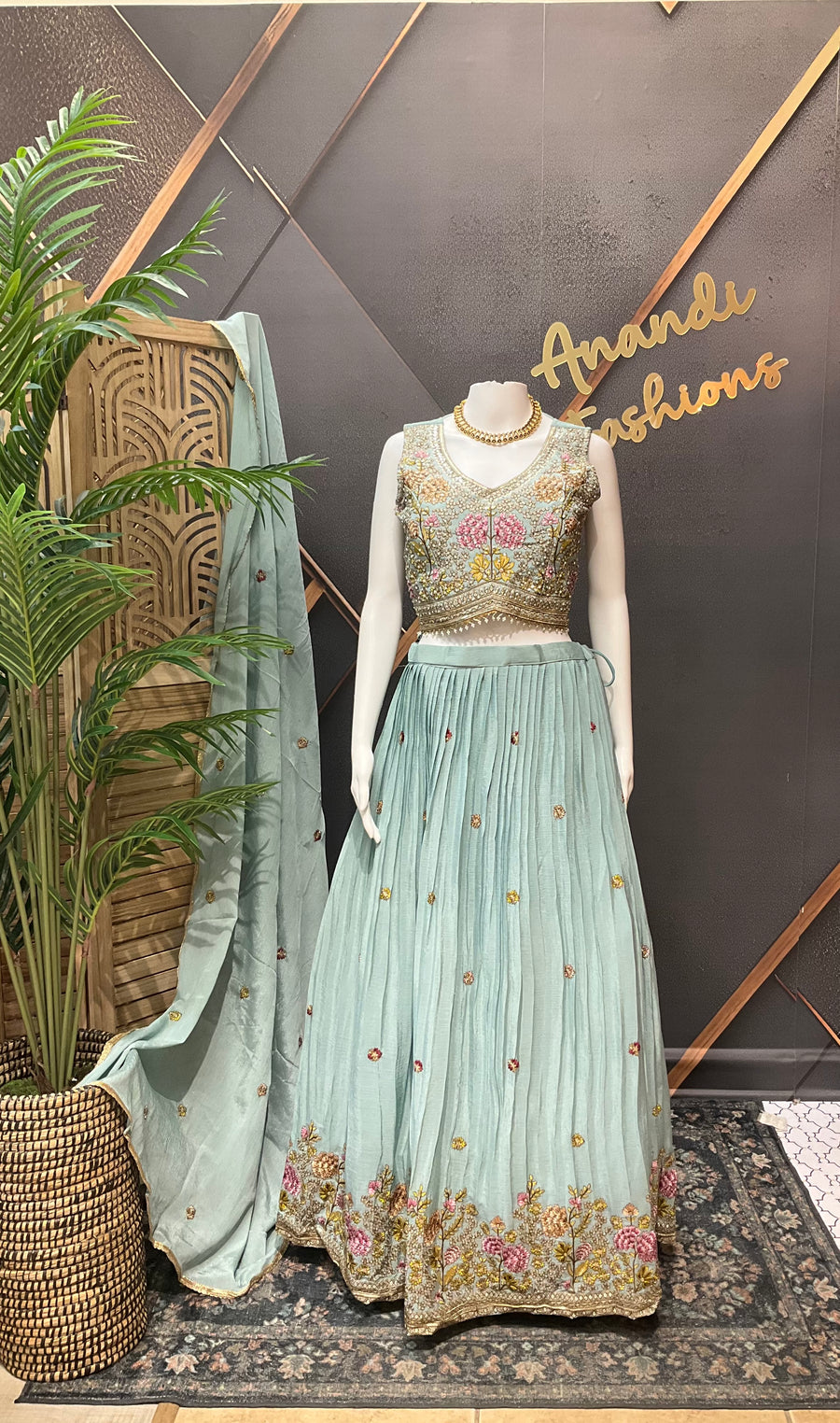 Pastel Blue Party Wear lehanga Set