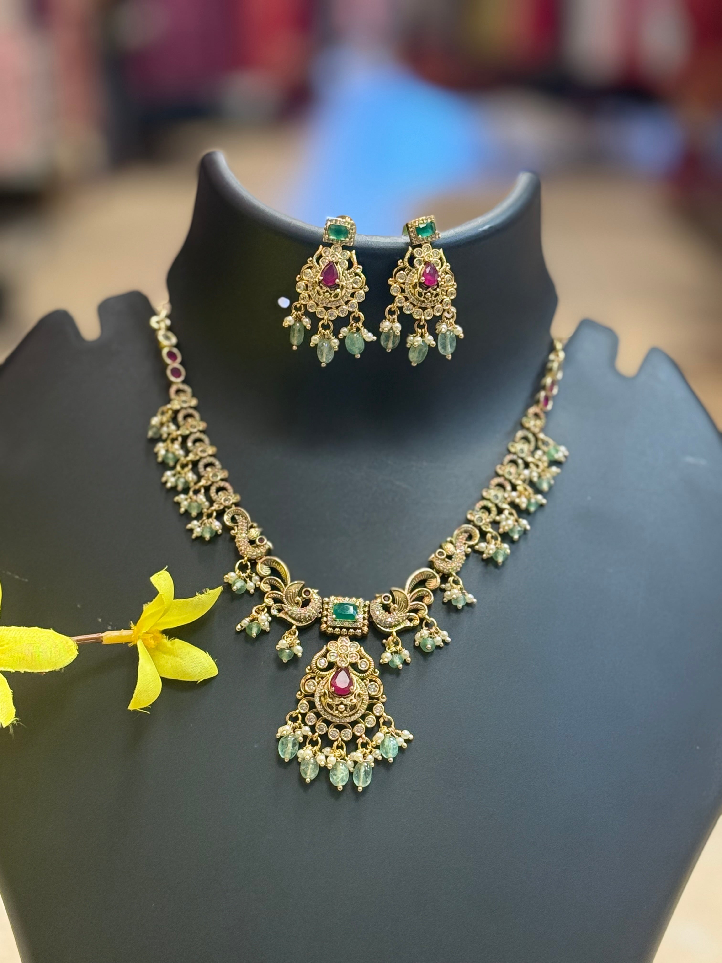 Antique Finish - Peacock Necklace set