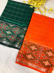 Mangalagiri Checks with Ikkat Print Silk Saree