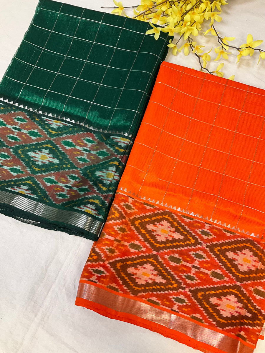 Mangalagiri Checks with Ikkat Print Silk Saree