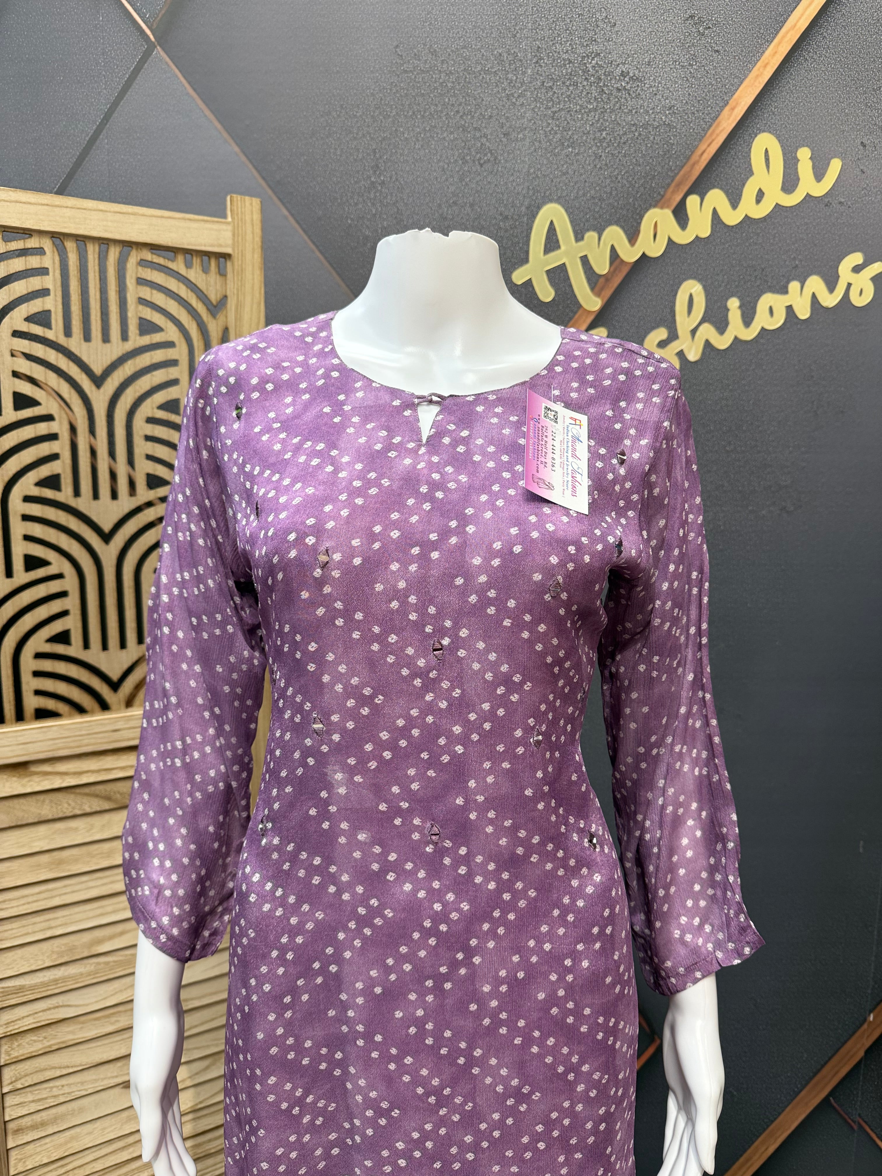 Purple - Chiffon Bhandini Kurti