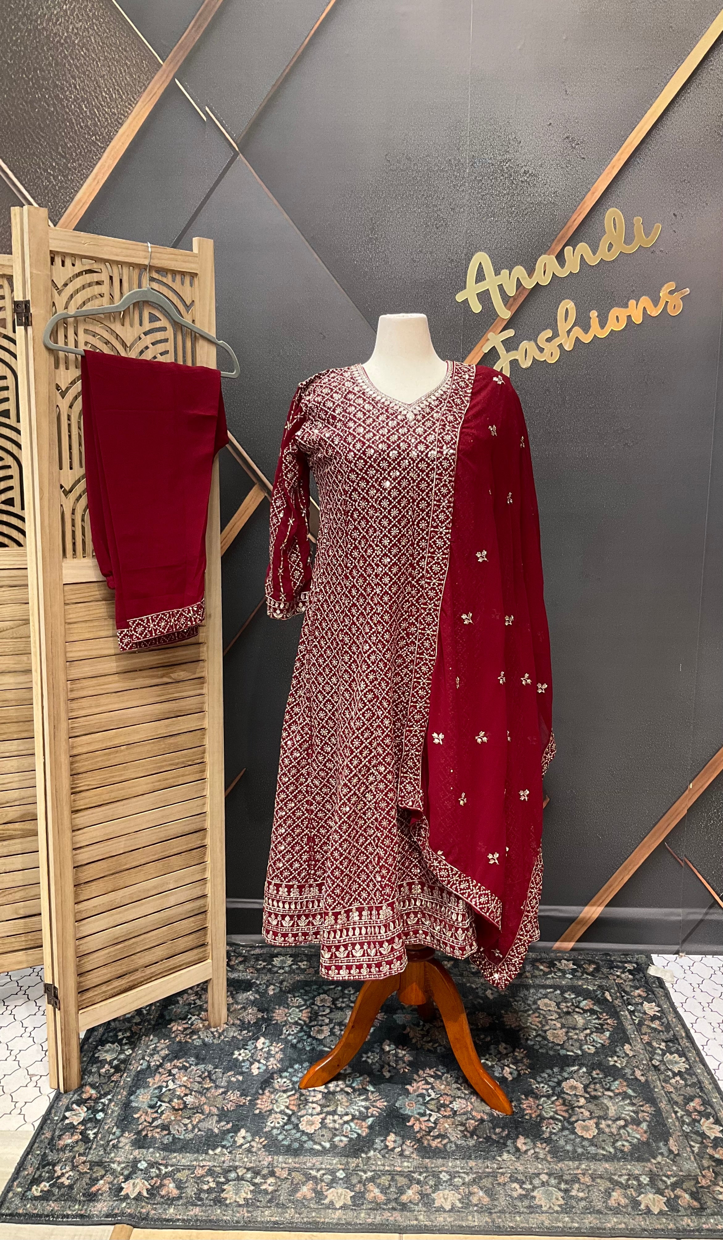Maroon Party Wear Georgette Anarkali Kurti set