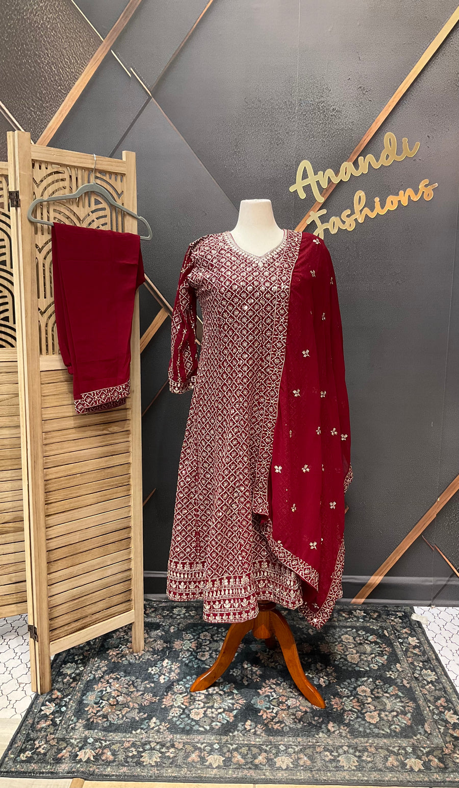 Maroon Party Wear Georgette Anarkali Kurti set