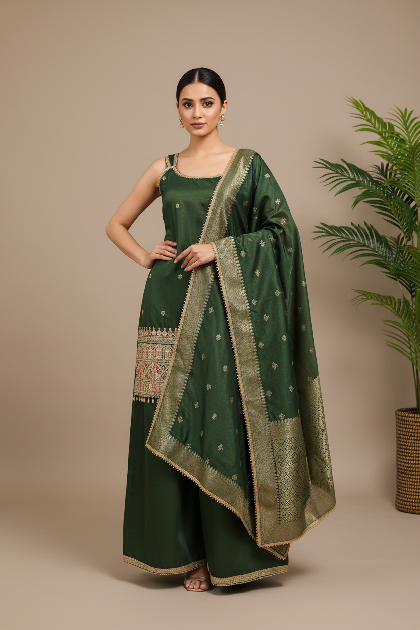 Sleeveless Tissue Sharara Set Size 40 - Party Wear with Embroidery