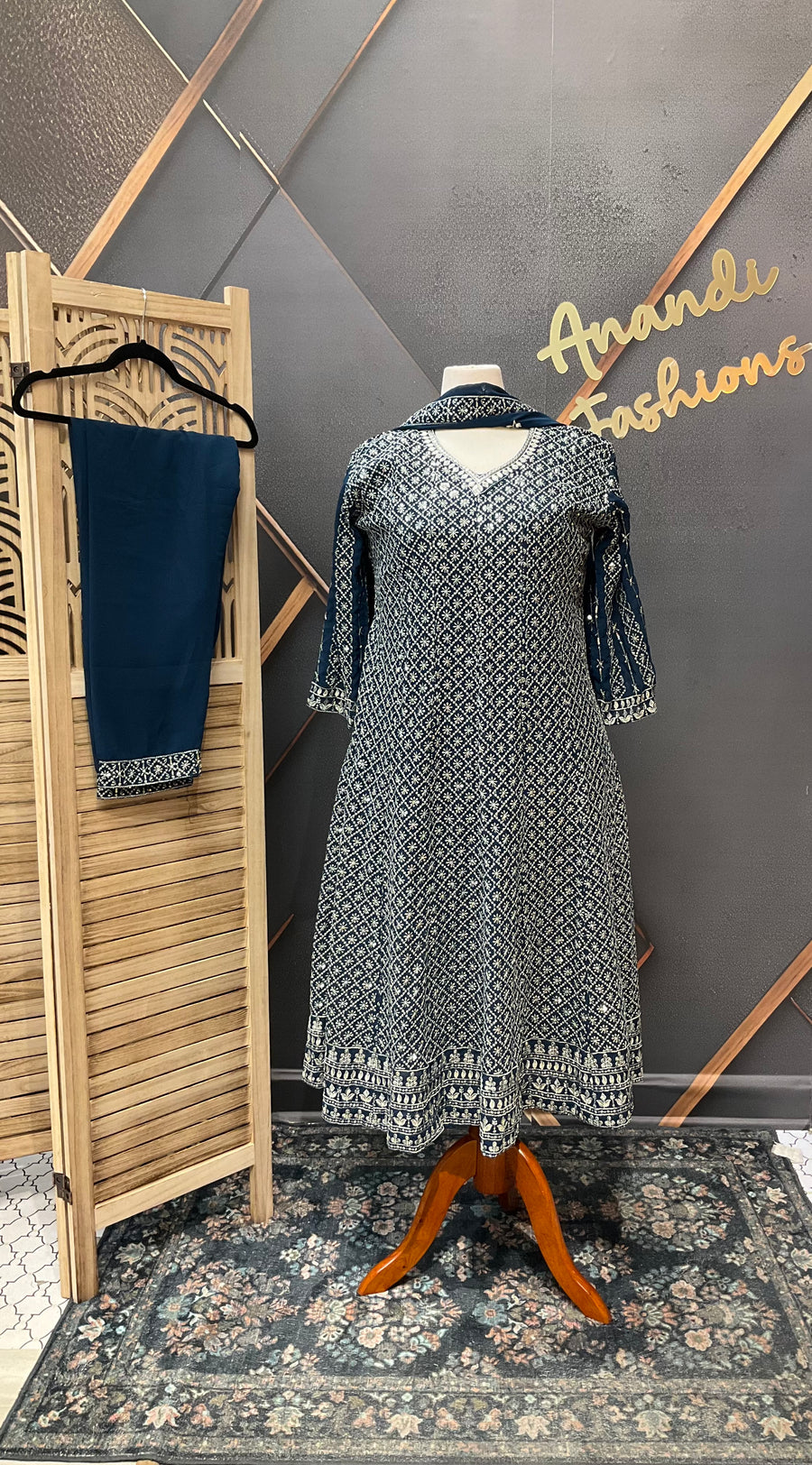 Teal Blue Georgette Anarkali Kurti set-size 44