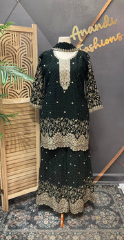Plus Size Party Wear Green Sharara set