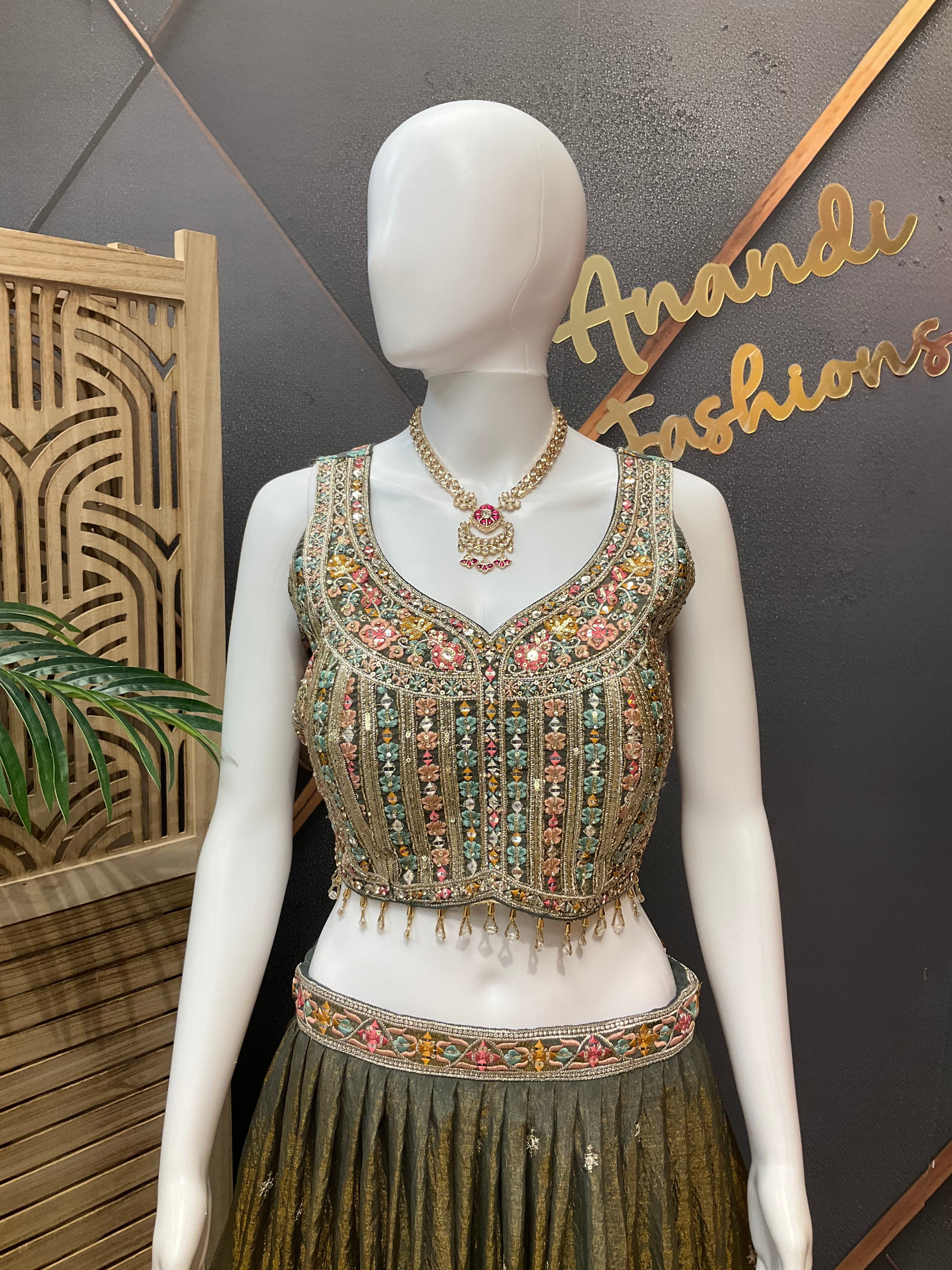 Greyish Green  Party Wear Lehenga set