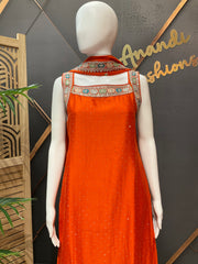Orange Party wear Sleeveless Kurti set