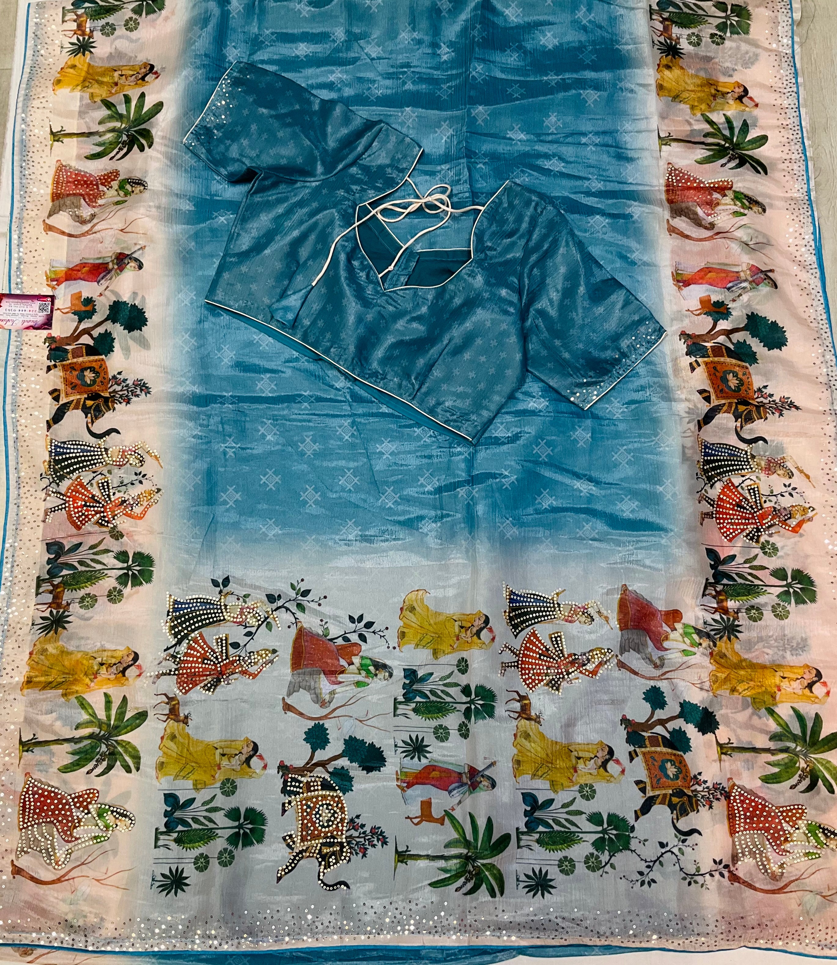 Light Weight Party wear saree with Sttiched blouse- fall pico done