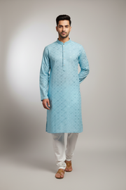 Plus Size Blue  Rayon Chikankari Men’s wear Kurta set