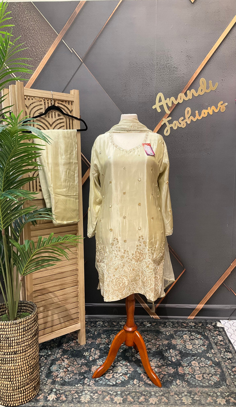 Plus Size Light Gold/Beige Tissue Party Wear Patiyala set