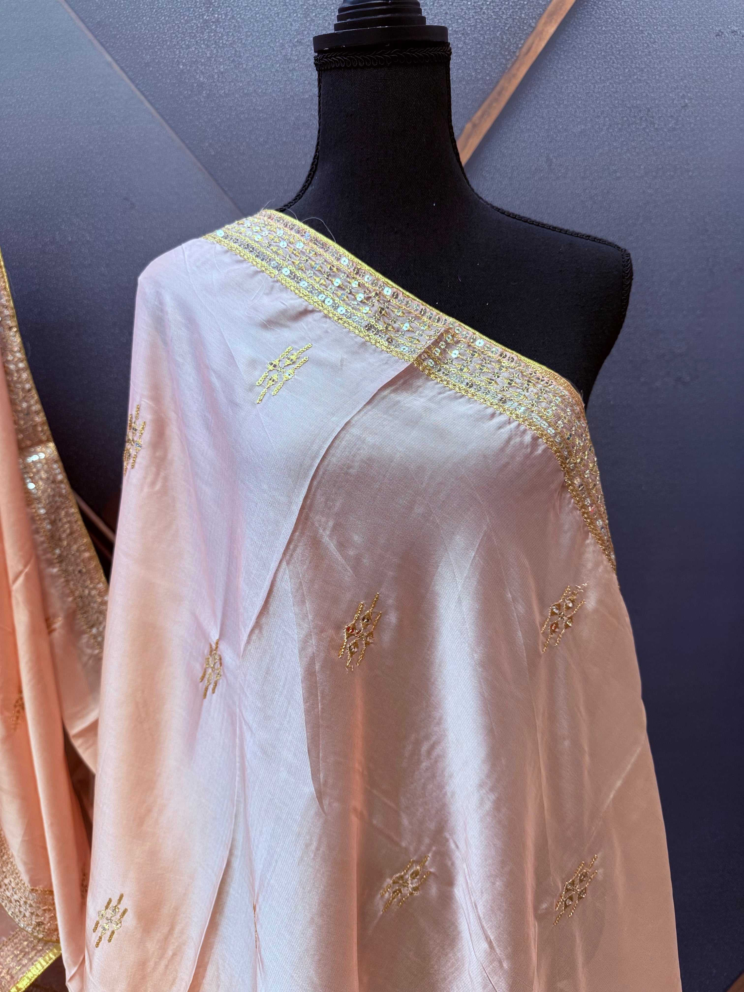 Satin Silk Dupattas with Gold Zari Work