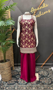 Semi Benarasi Satin Silk Sharara Set - Party Wear