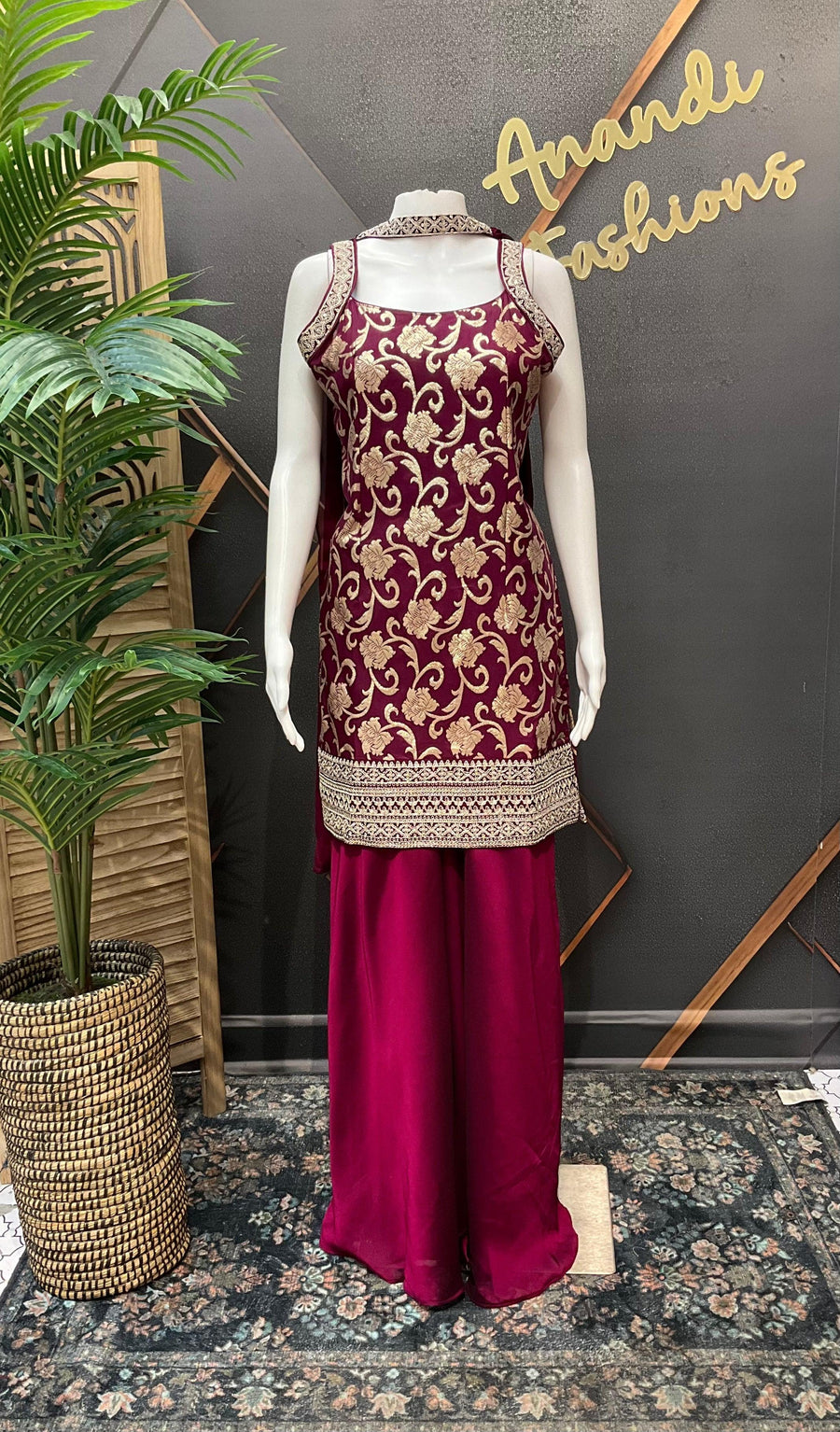 Semi Benarasi Satin Silk Sharara Set - Party Wear